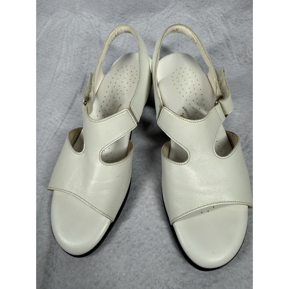 SAS Tripad Comfort Sandals Womens 5.5 White Leather Slingback Block Heel